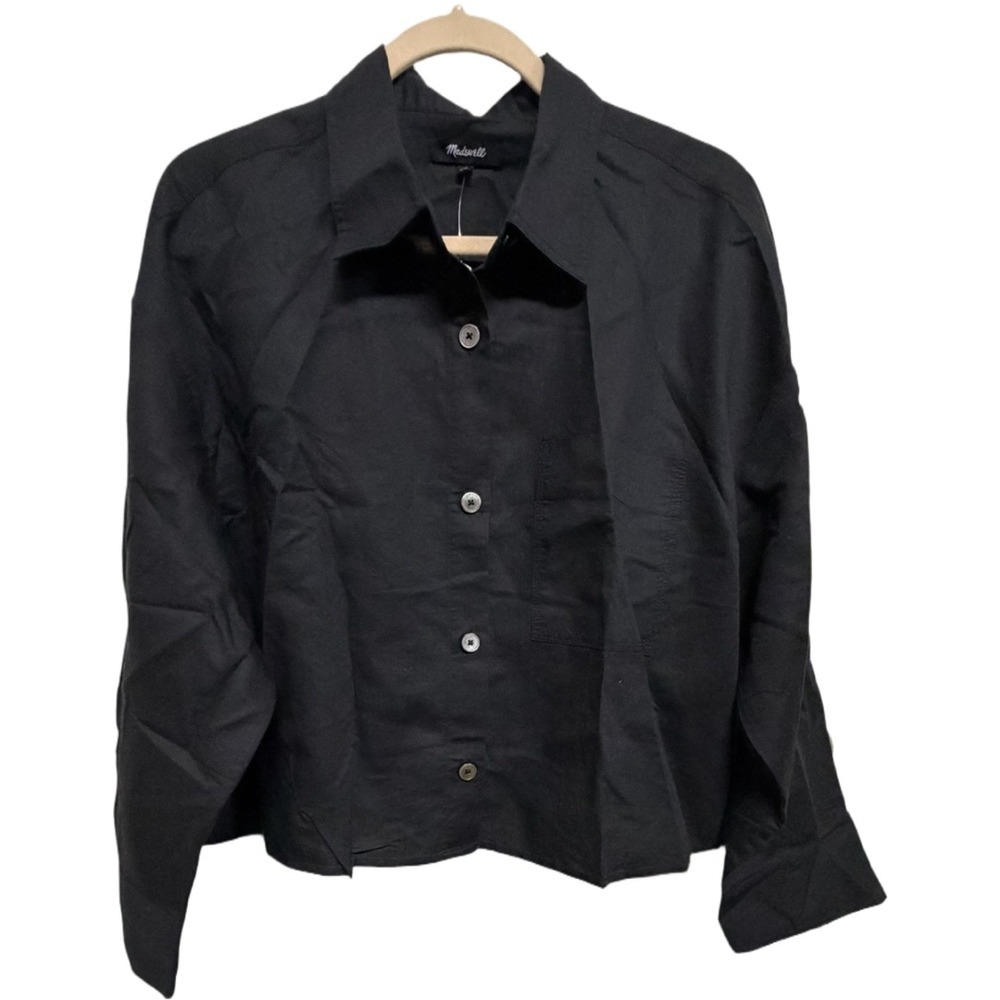 Madewell Straight-Hem Shirt in Linen-Cotton Blend Black Large NZ468 Button Up - Picture 4 of 8